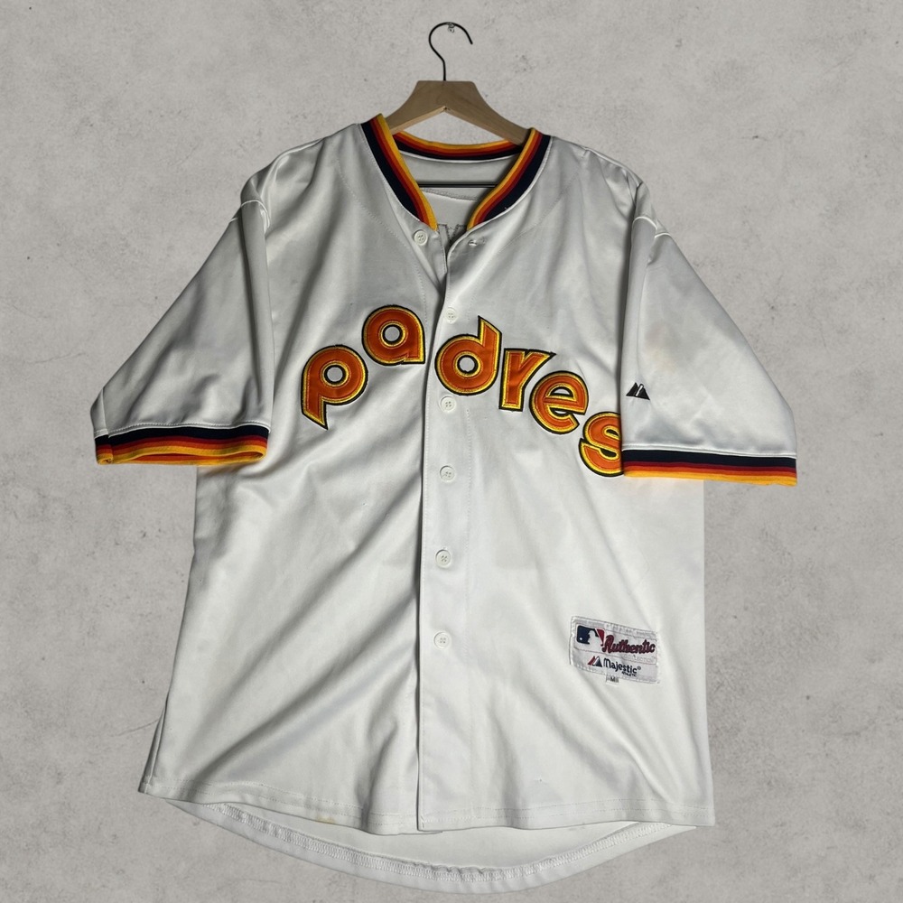 Majestic San Diego Padres MLB Jersey White Orange Yellow Authentic Mens Large